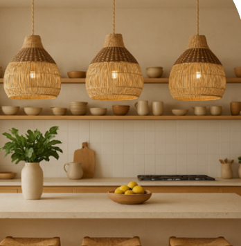 Lúminaria Pendente Rattan de Palha Nova Guine Detalhes